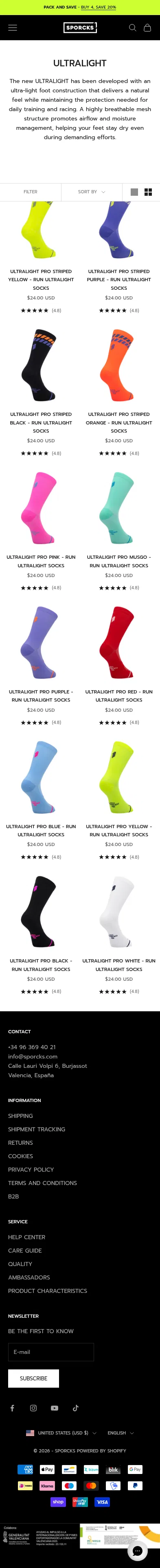 sporcks.com/collections/ultralight on mobile, full screenshot
