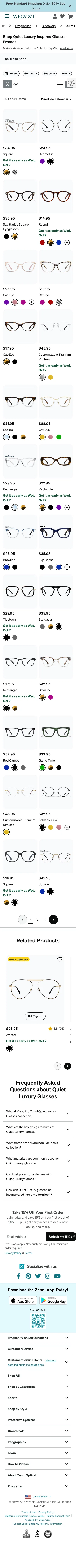 zennioptical.com/b/eyewear/quiet-luxury-glasses on mobile, full screenshot