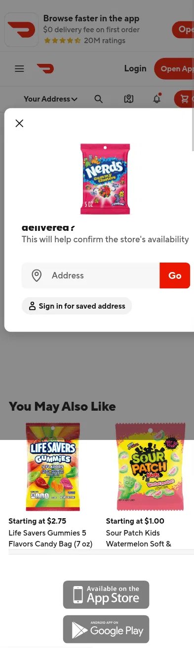 doordash.com/products/nerds-rainbow-gummy-clusters-candy-(5-oz)/urpc_a962e504-52b8-476e-8002-5a0729db4111 on mobile, full screenshot