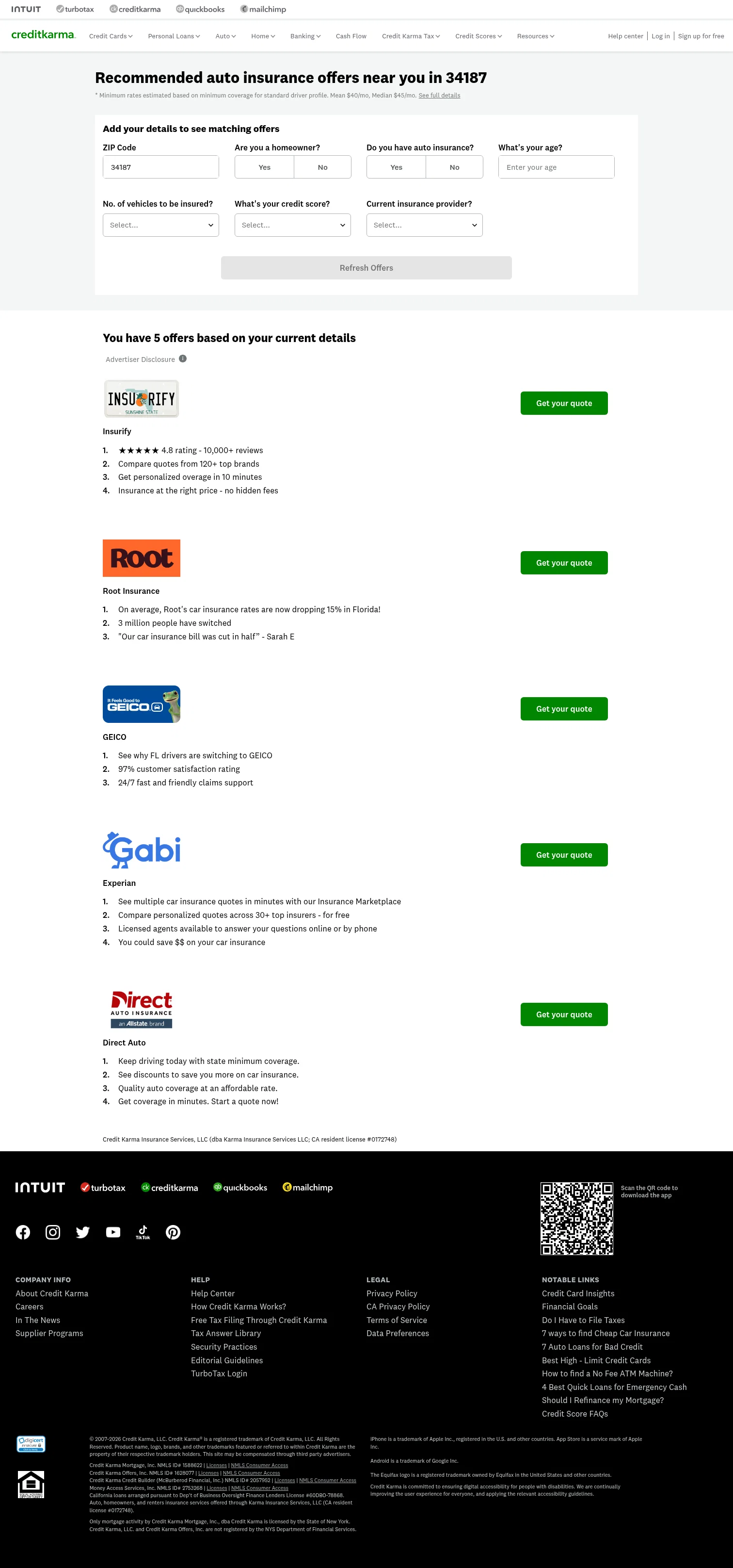 Credit Karma landing page