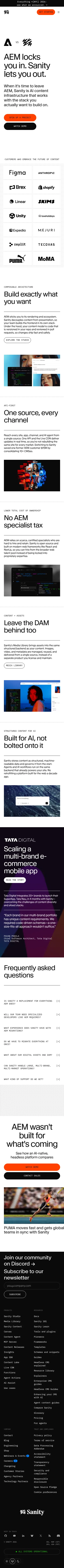sanity.io/aem-vs-sanity-ha on mobile, full screenshot