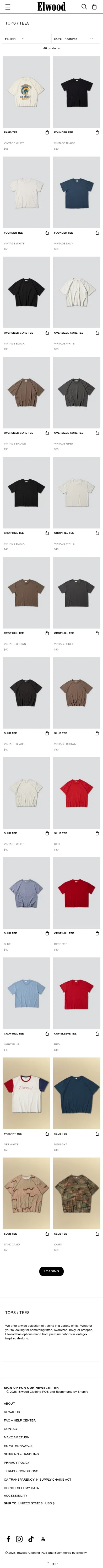 elwoodclothing.com/collections/tees on mobile, full screenshot
