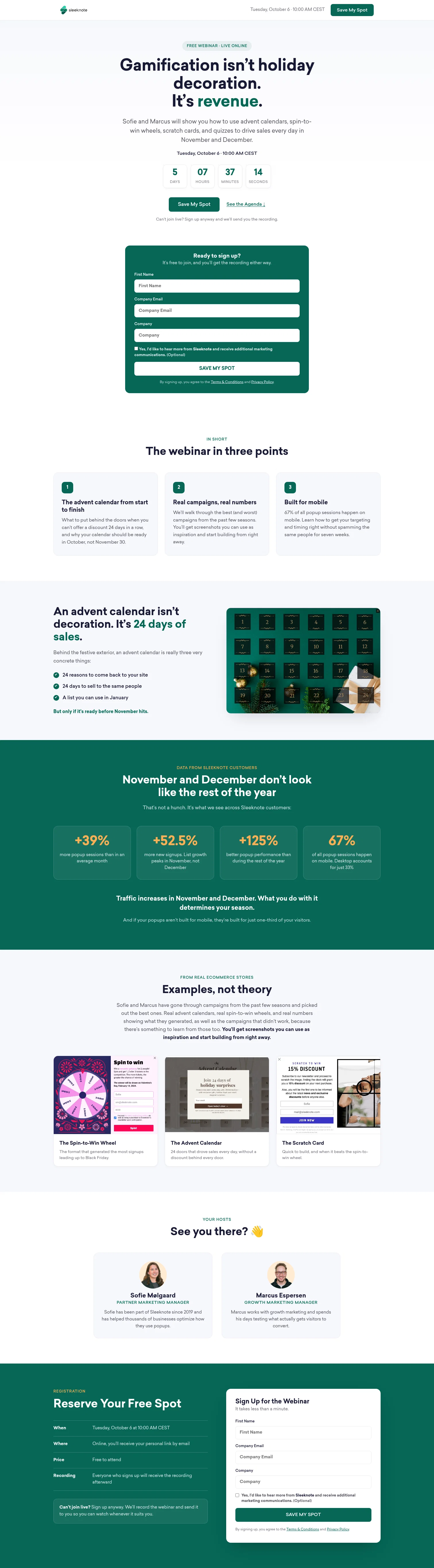 Sleeknote landing page