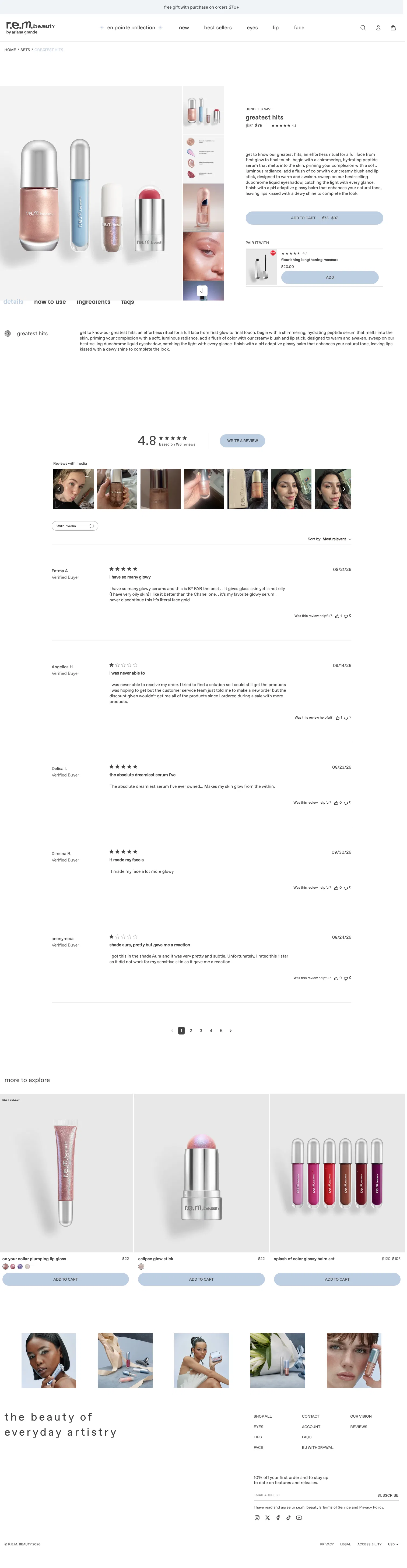 rembeauty.com/collections/sets/products/greatest-hits on desktop, full screenshot