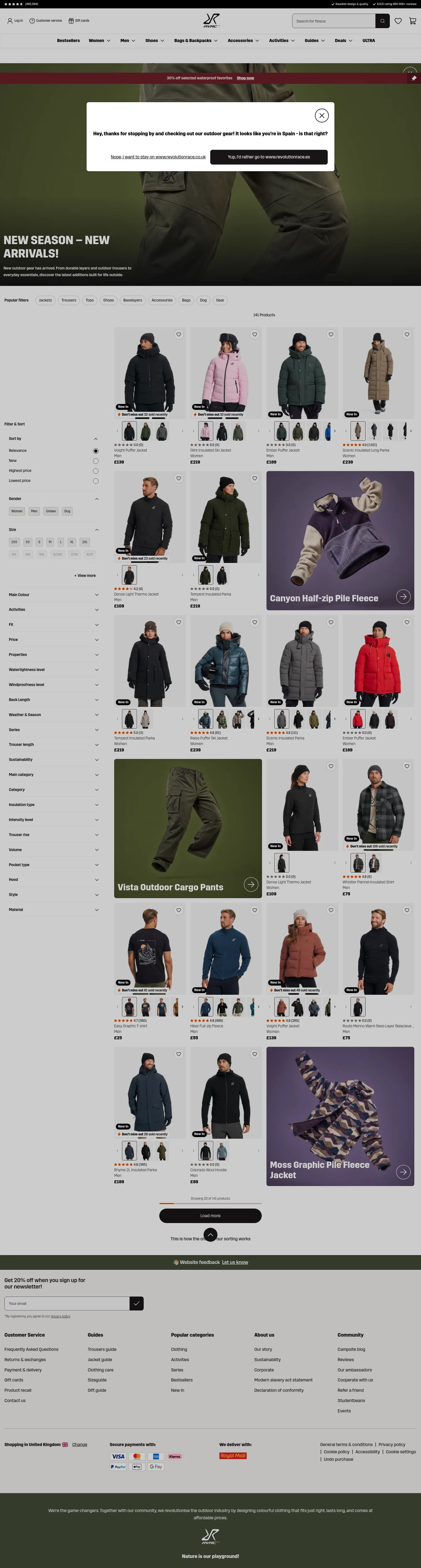 revolutionrace.co.uk/new-in on desktop, full screenshot