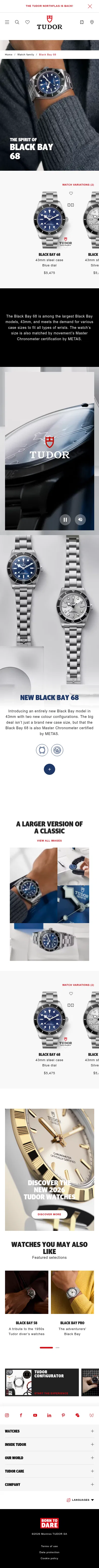 tudorwatch.com/watch-family/black-bay-68 on mobile, full screenshot