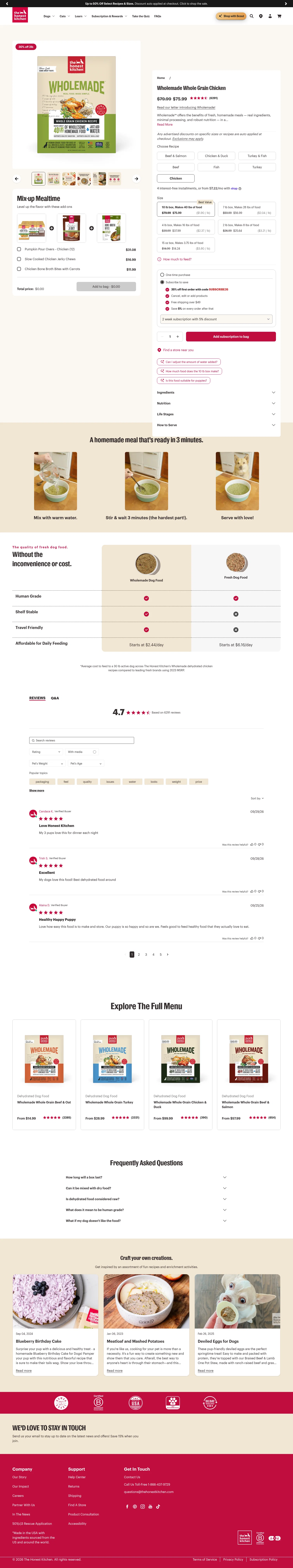 The Honest Kitchen landing page