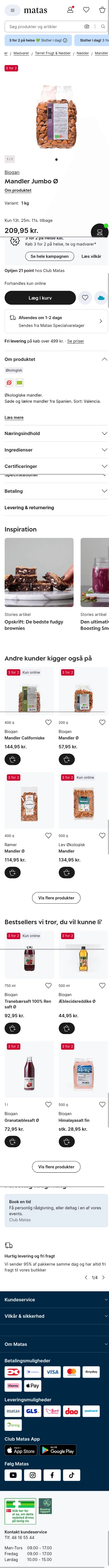 matas.dk/biogan-mandler-jumbo-oe-1-kg on mobile, full screenshot