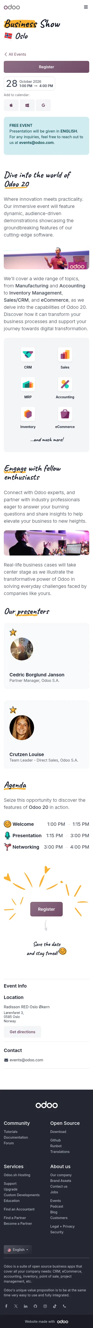 odoo.com/event/business-show-oslo-12232/register on mobile, full screenshot