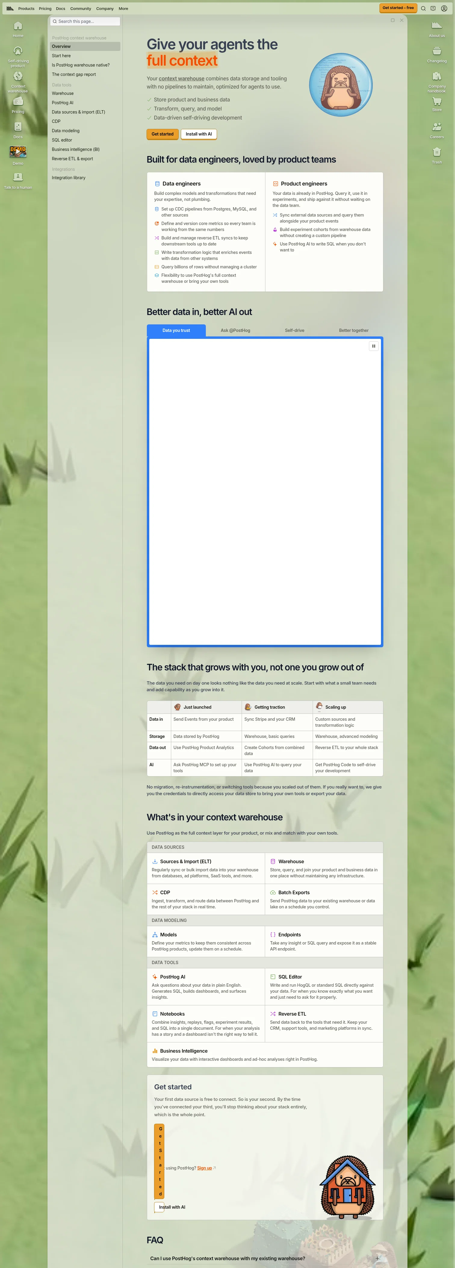PostHog landing page
