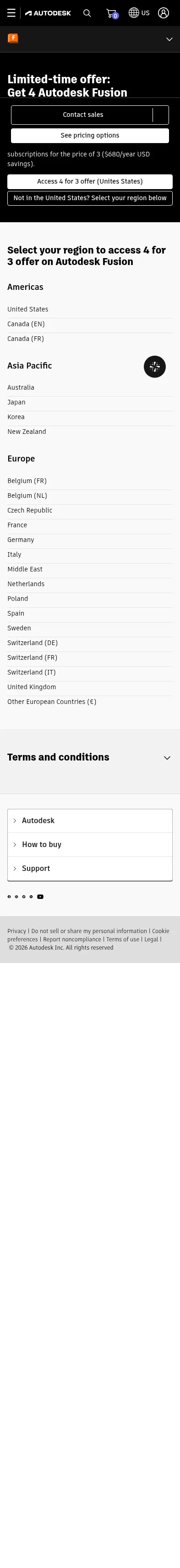 autodesk.com/campaigns/fusion-360/4-for-3-offer on mobile, full screenshot