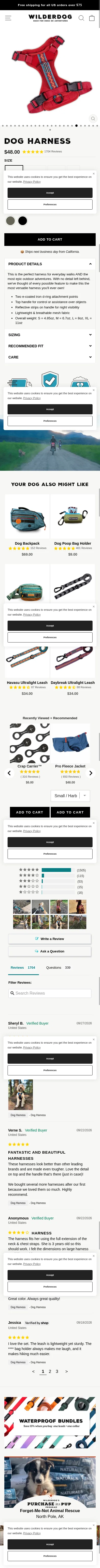 wilderdog.com/products/harness on mobile