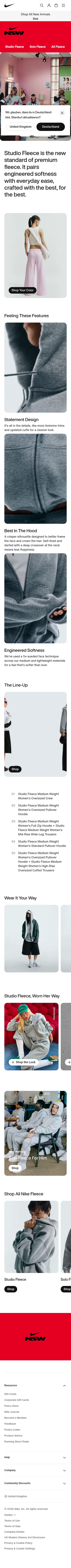 nike.com/gb/nike-fleece on mobile, full screenshot