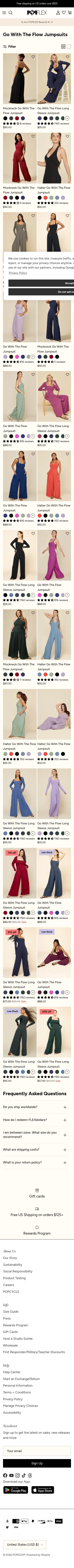 popflexactive.com/collections/go-with-the-flow-jumpsuits on mobile, full screenshot