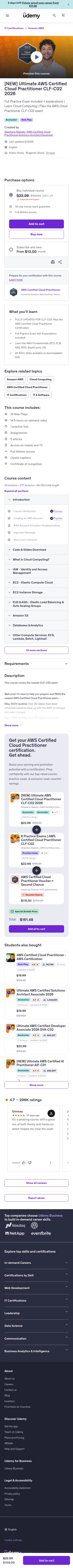 udemy.com/course/aws-certified-cloud-practitioner-new on mobile, full screenshot