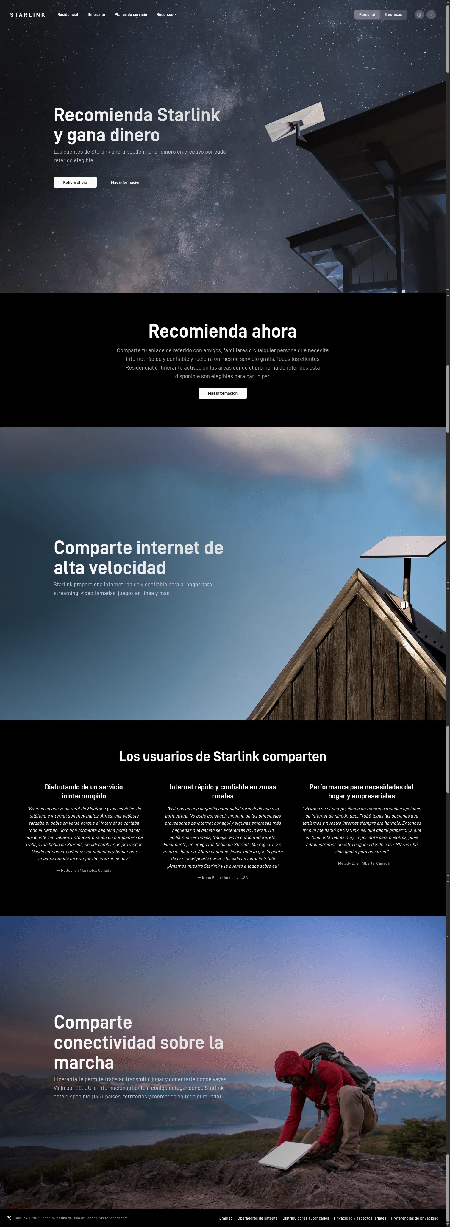 starlink.com/ar/referral on desktop, full screenshot