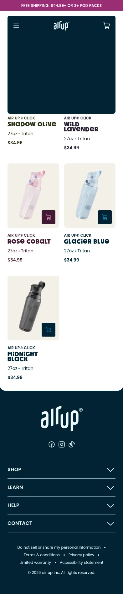 shop.air-up.com/us/en/bottles on mobile, full screenshot