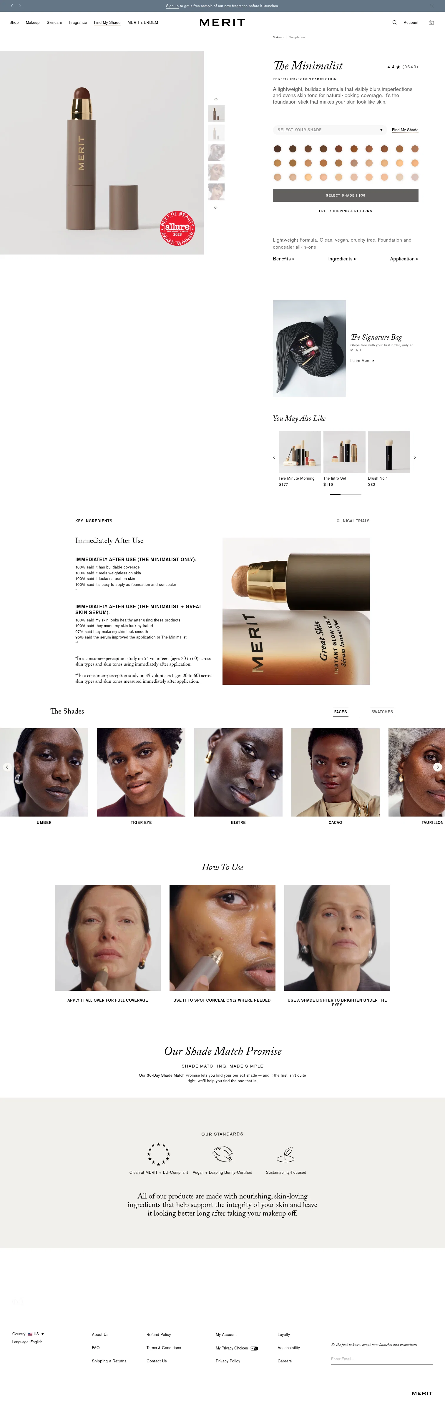 Merit Beauty landing page