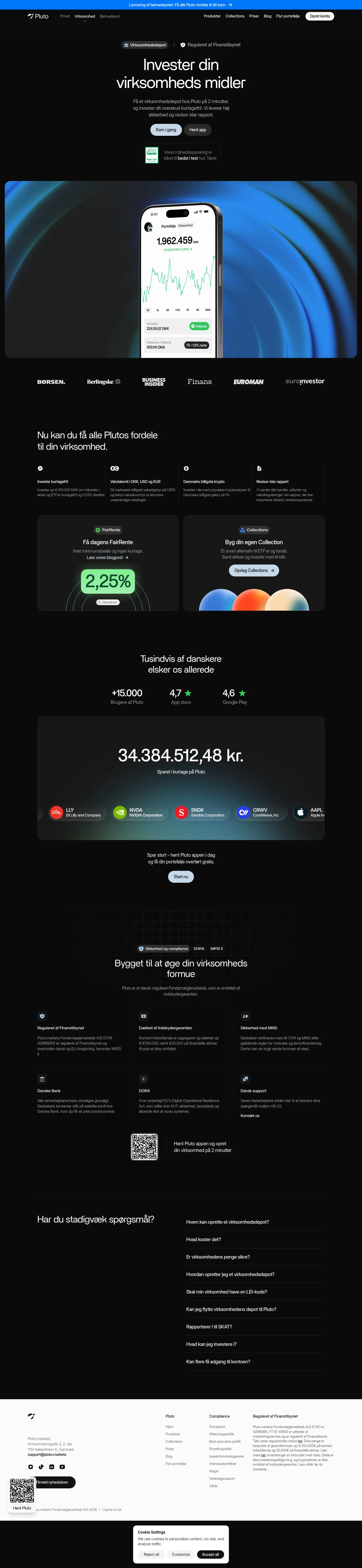Pluto Markets landing page
