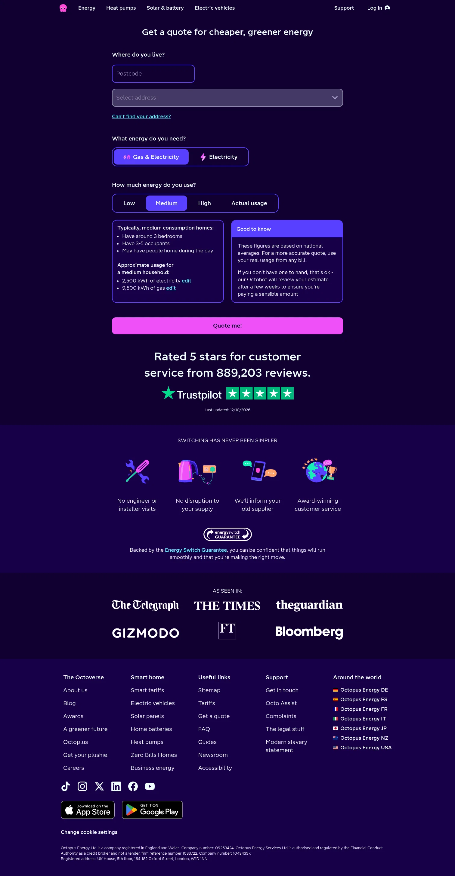 Octopus Energy landing page