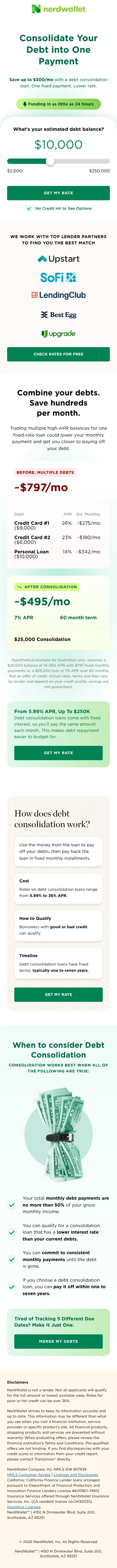 nerdwallet.com/prequalify/m/debt-consolidation-social/debt-consolidation-entry-education-long on mobile, full screenshot
