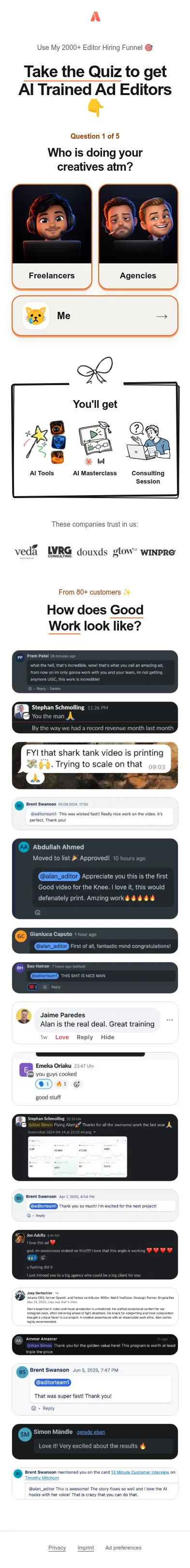 pages.aditor.ai/freelancer on mobile, full screenshot
