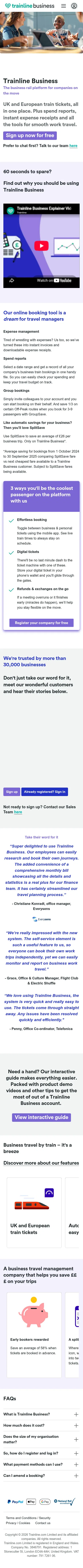 thetrainline.com/business on mobile, full screenshot