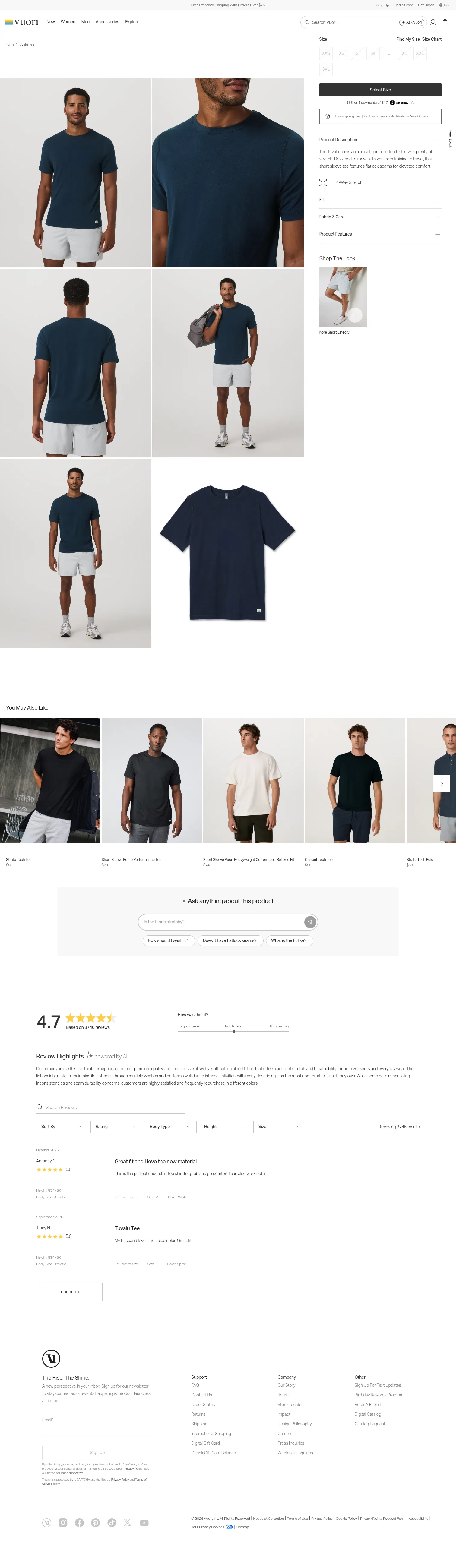 vuoriclothing.com/products/tuvalu-tee-ink on desktop, full screenshot