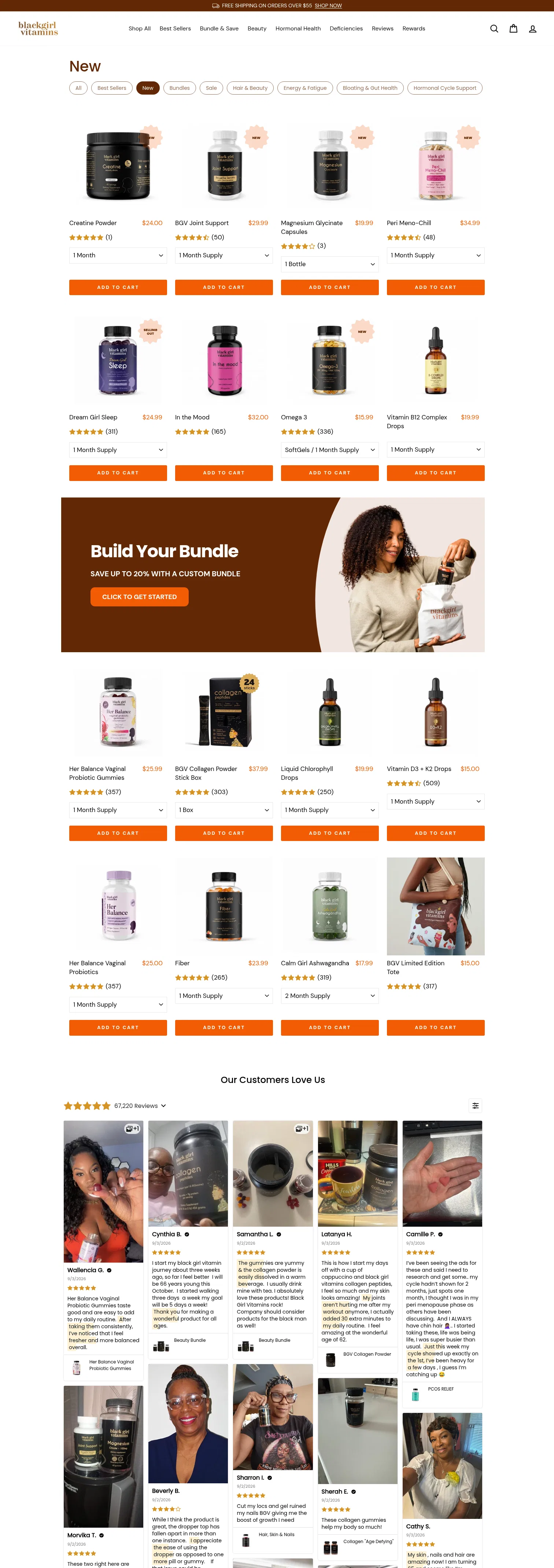 blackgirlvitamins.co/collections/new on desktop, full screenshot