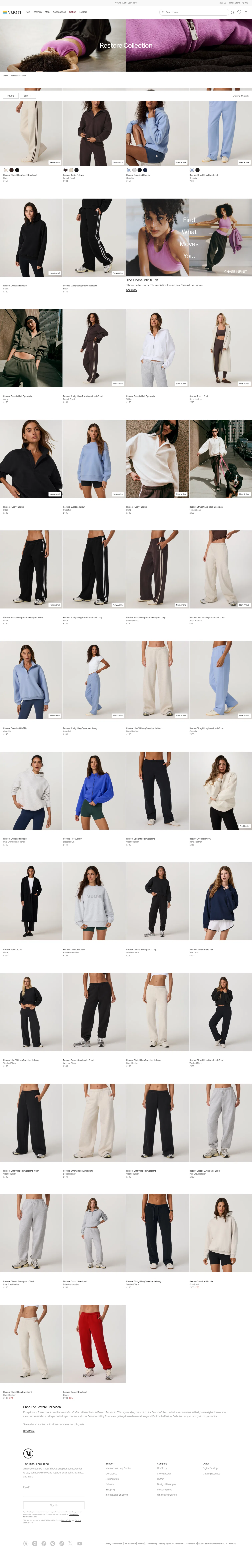 vuoriclothing.co.uk/collections/womens-restore-collection on desktop, full screenshot