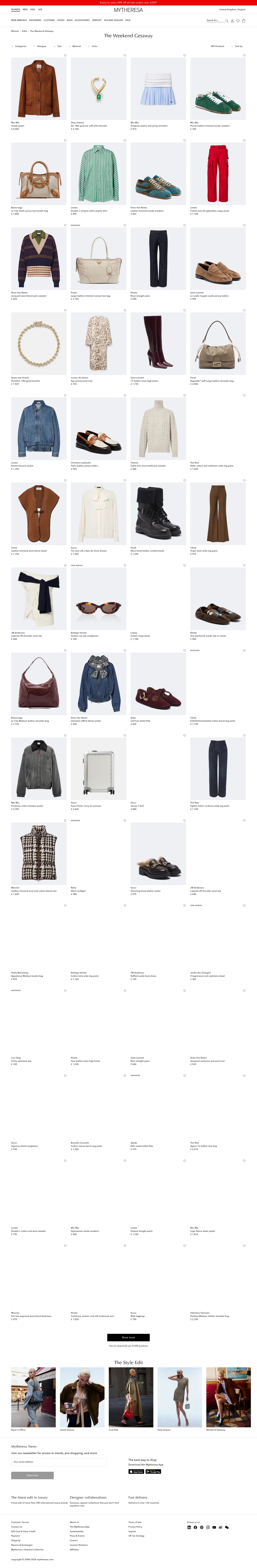 mytheresa.com/gb/en/women/edits/weekend-getaway on desktop, full screenshot