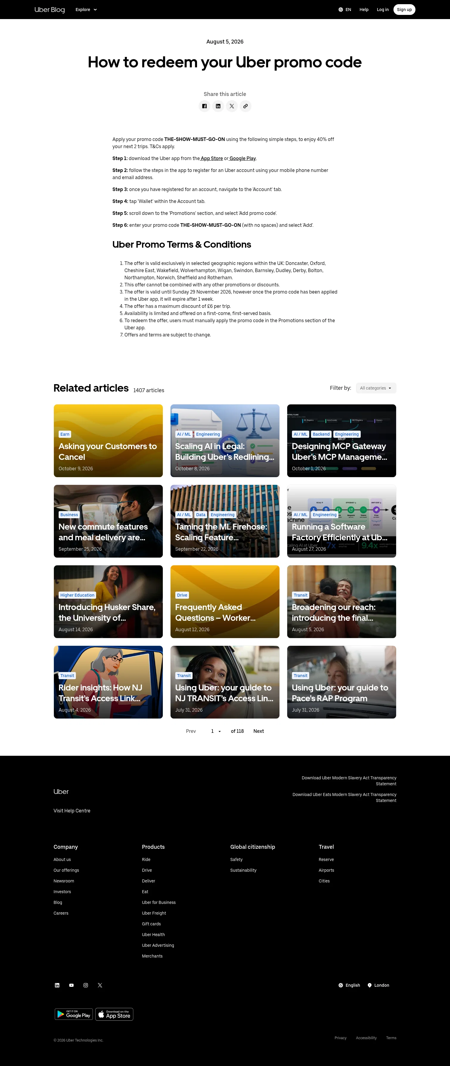 Uber landing page