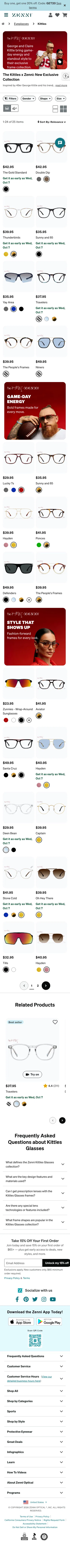 zennioptical.com/b/kittles-glasses on mobile, full screenshot
