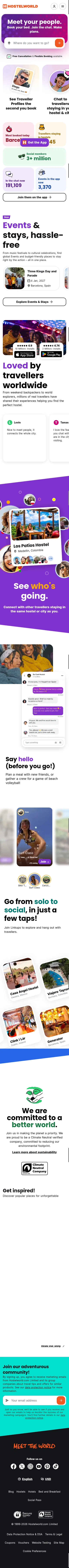 hostelworld.com on mobile, full screenshot