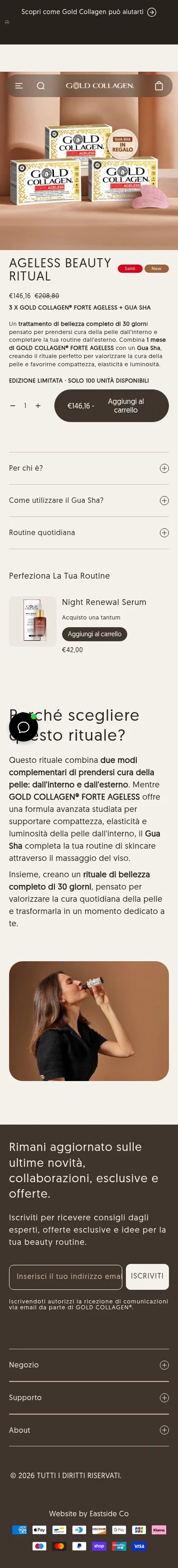 gold-collagen.com/it-it/products/ageless-beauty-ritual on mobile, full screenshot
