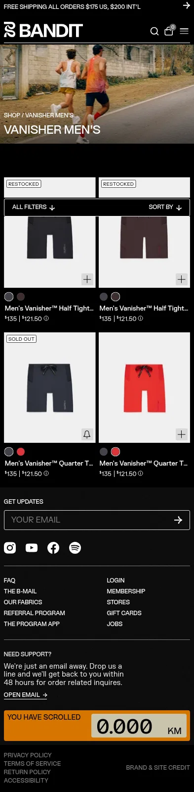 banditrunning.com/collections/vanisher-mens on mobile, full screenshot
