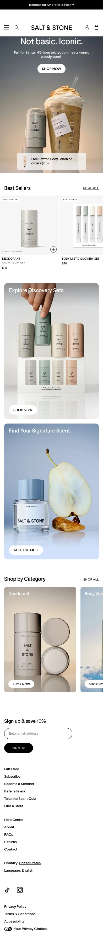 saltandstone.com on mobile, full screenshot