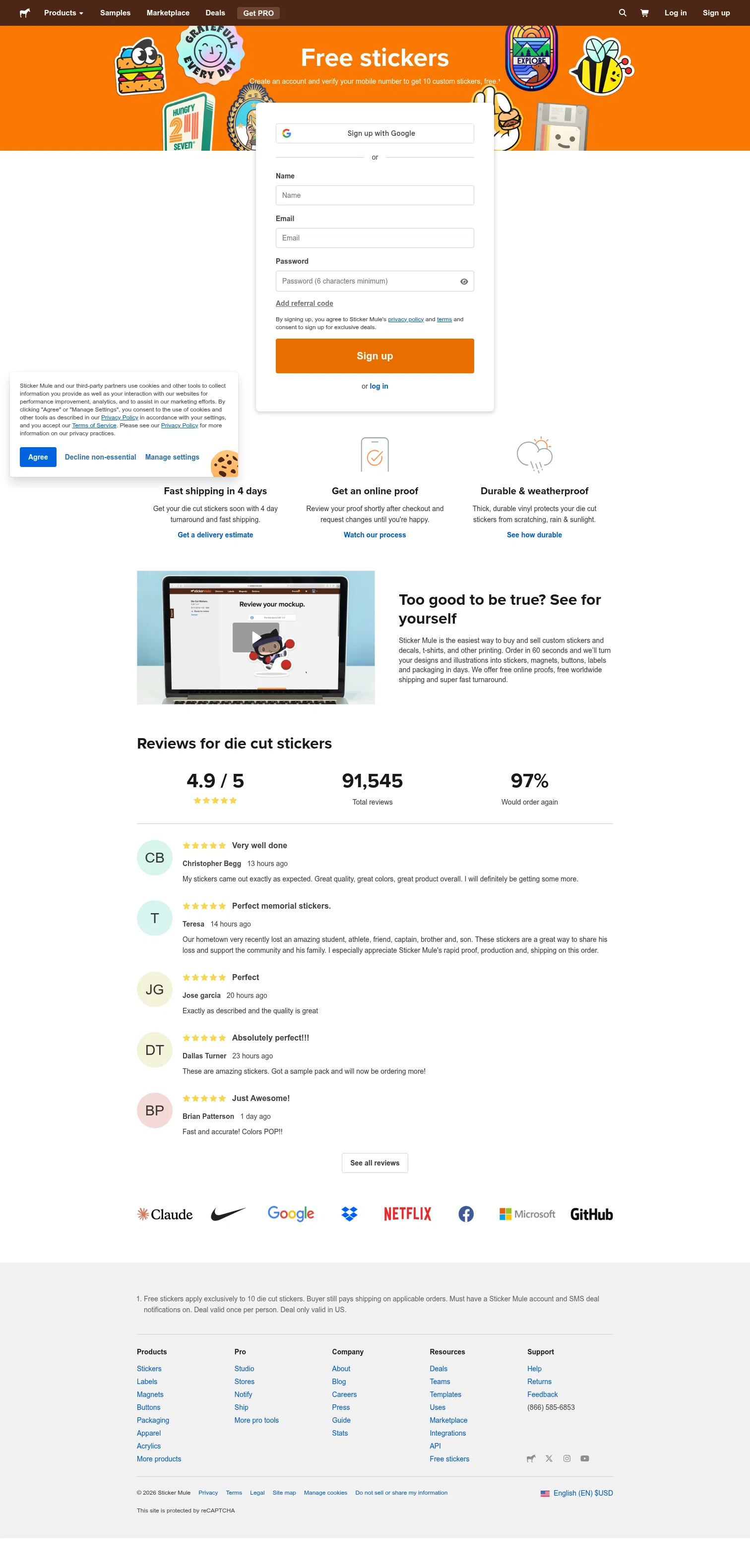 Sticker Mule landing page