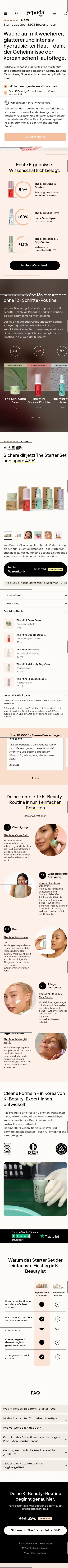 yepoda.de/pages/get-the-starter-set on mobile, full screenshot