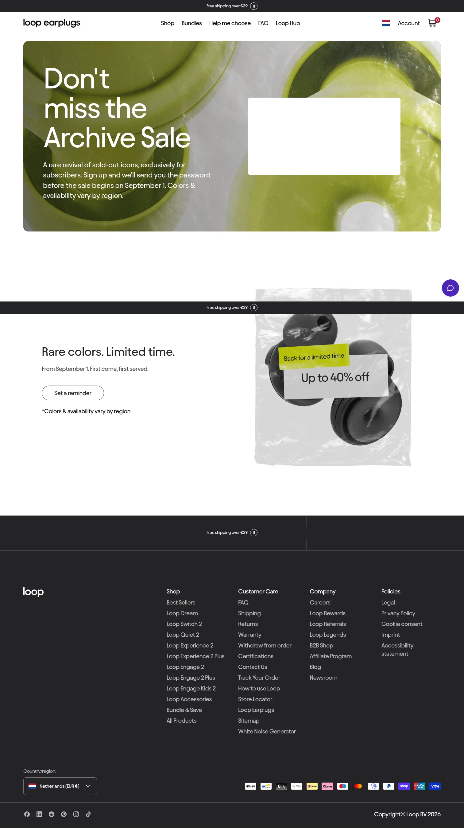 Loop Earplugs landing page