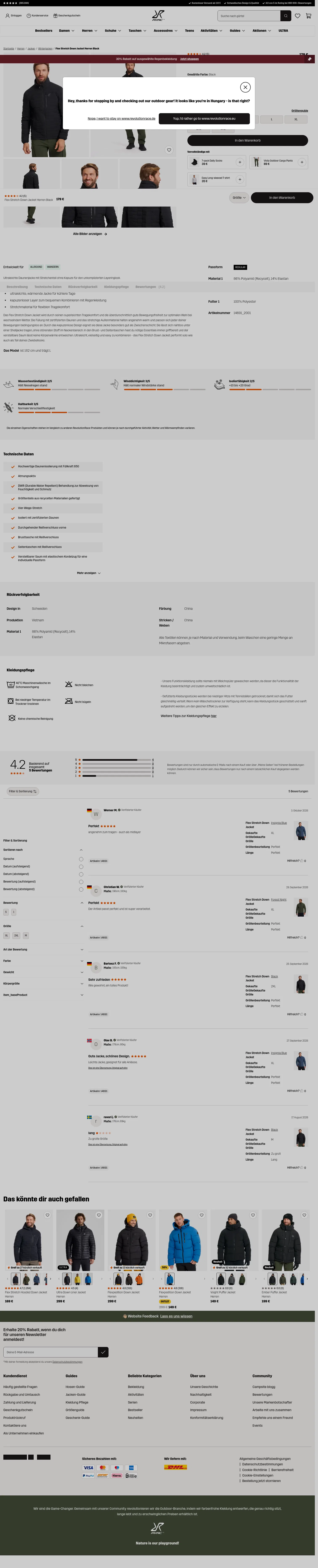 revolutionrace.de/herren/jacken/winterjacken/flex-stretch-down-jacket-men on desktop, full screenshot