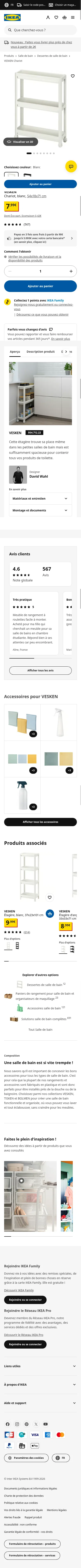 ikea.com/fr/fr/p/vesken-chariot-blanc-00471222 on mobile, full screenshot