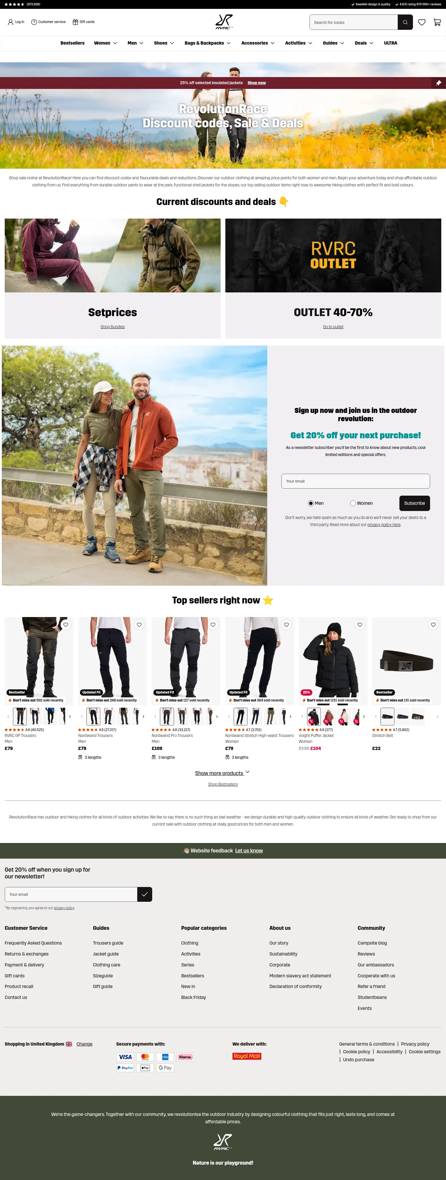 revolutionrace.co.uk/discounts-deals on desktop, full screenshot