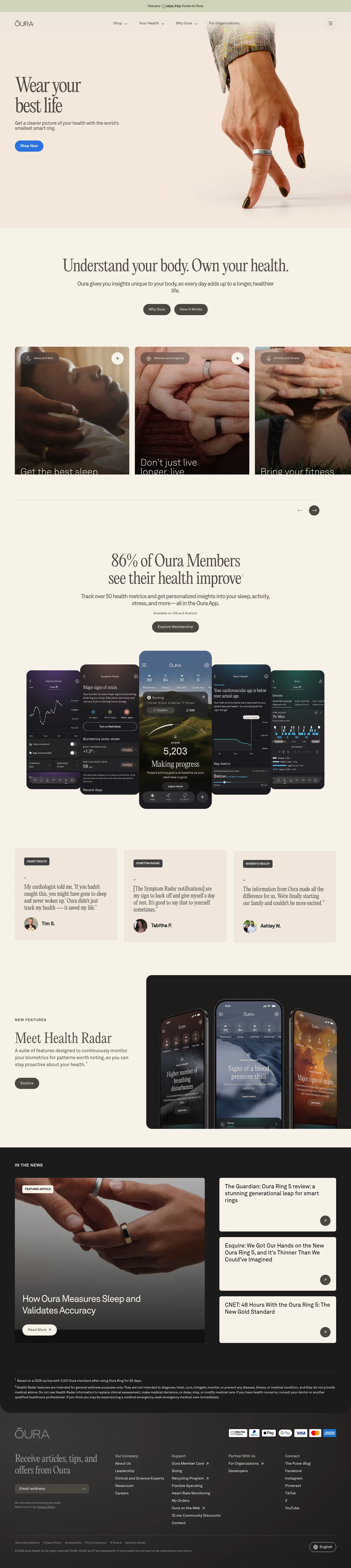 ŌURA landing page