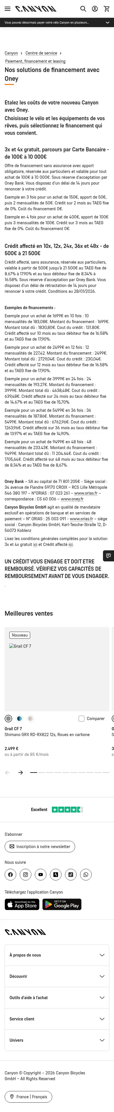 canyon.com/fr-fr/service-client/paiement-financement-leasing/oney.html on mobile, full screenshot