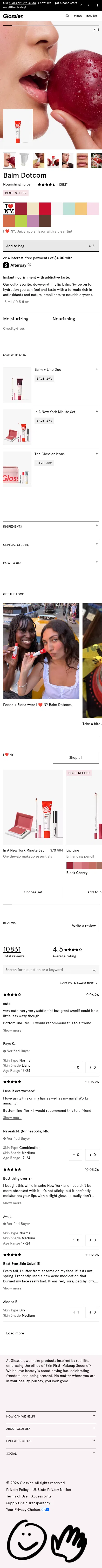 glossier.com/products/balm-dotcom on mobile, full screenshot