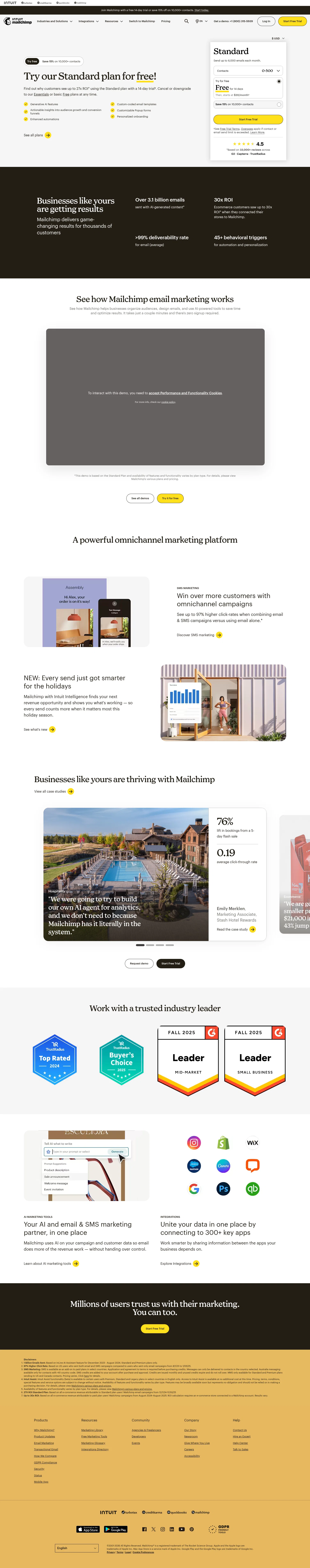 Mailchimp landing page