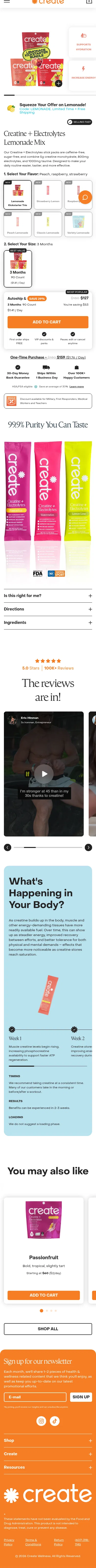 trycreate.co/pages/lemonade-launch on mobile, full screenshot