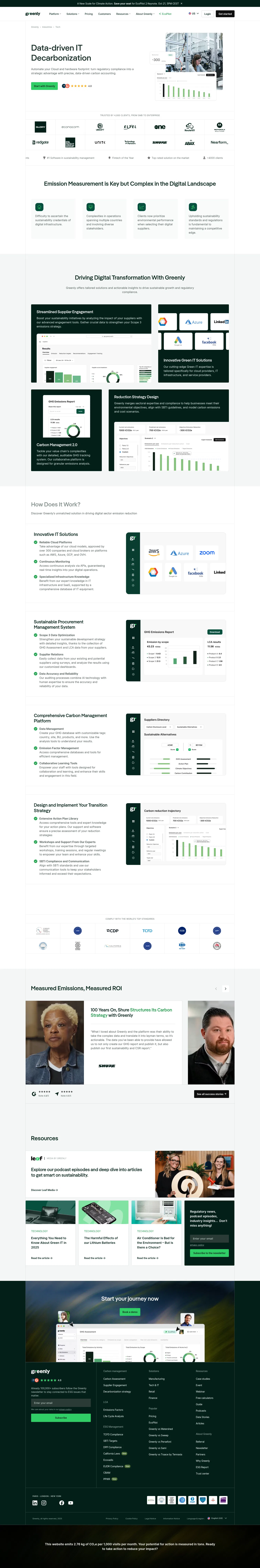 greenly.earth/en-us/industries/tech on desktop, full screenshot