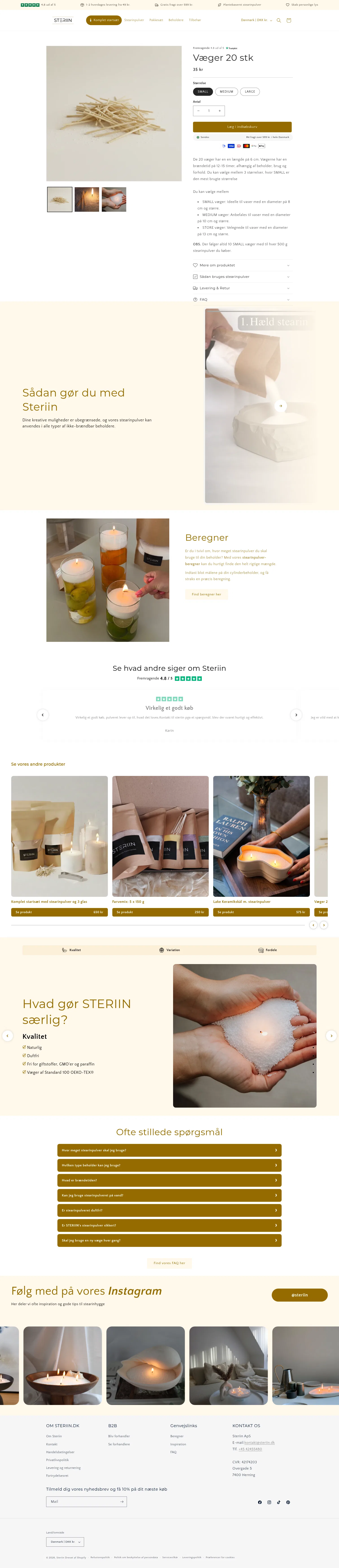 steriin.dk/products/vaeger-20-stk on desktop, full screenshot